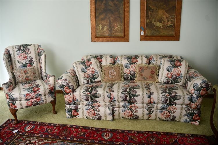 Floral Upholster Sofa and Wing Chair