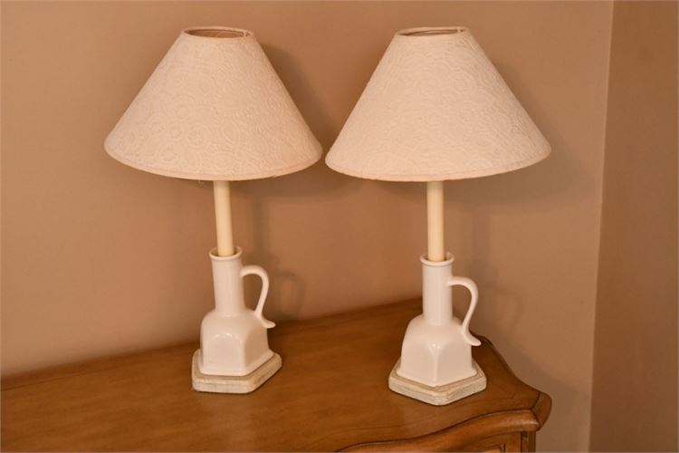 Pair Vintage Candle Holders Mounted as Lamps With Shades