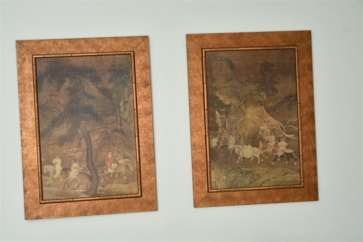 Pair Decorative Prints of Antique Chinese Scroll Paintings