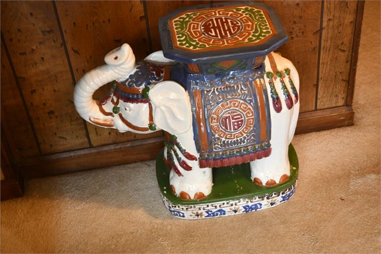 Vintage Asian Glazed Ceramic Elephant Plant Stand