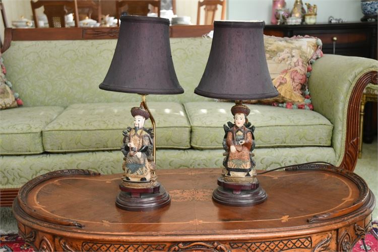 Two Decorative Chinese Figures Mounted as Lamps