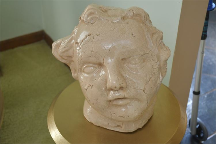 Classical Style Large Crackle Glazed Ceramic bust Depicting a Young Boy