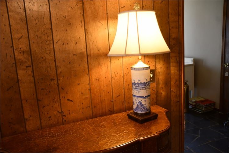 Vintage Porcelain Canister Lamp With Shade