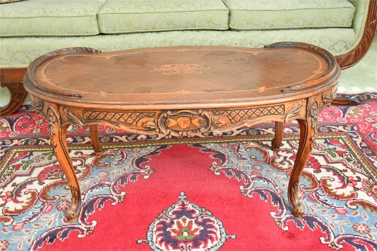 Vintage Early 20th cent Carved and Inlaid Coffee Table