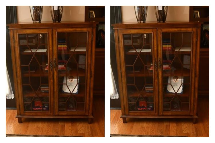 Pair Glass Front Bookcase Cabinet (Contents Not Included)