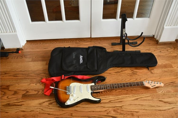 Austin RC100 Electric Guitar With Soft Case and QUIKLOK Guitar Stand