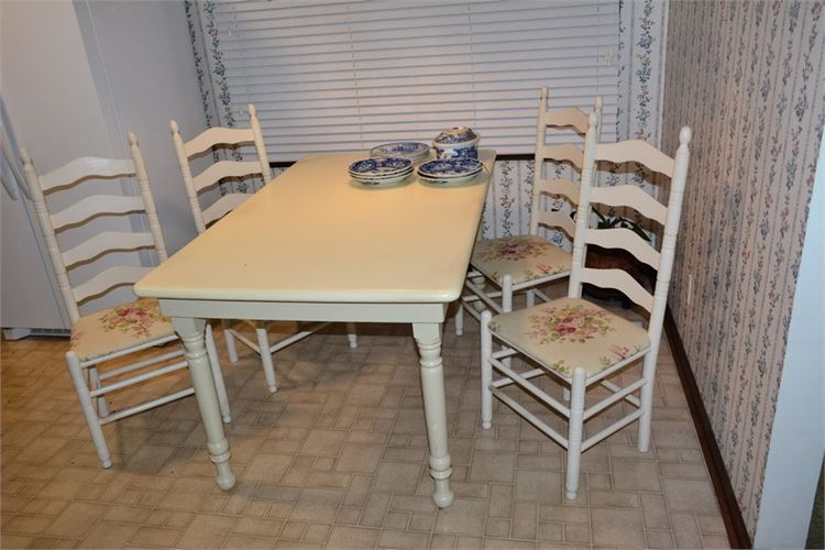 Vintage Painted Dining Table and Four (4) Chairs