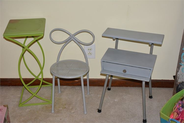 Two (2) Painted End Tables and Stool