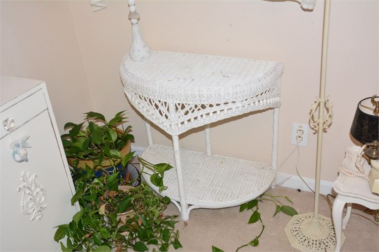 White Painted Wicker Demilune