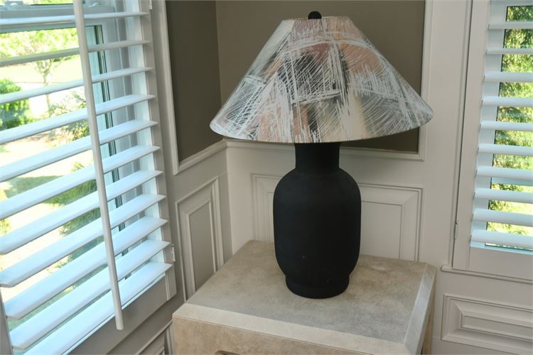 Modern Black Table Lamp With Patterned Shade