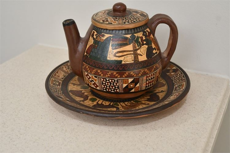 South American Teapot And Underplate