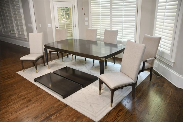 Caracole All Trimmed Out Dining Table and Six Compatible Chairs
