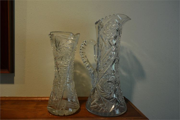Cut Glass Pitcher and Vase
