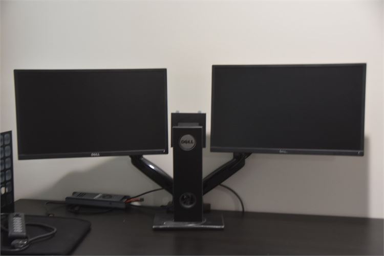Two (2) Dell Monitors and Dual Monitor Mount