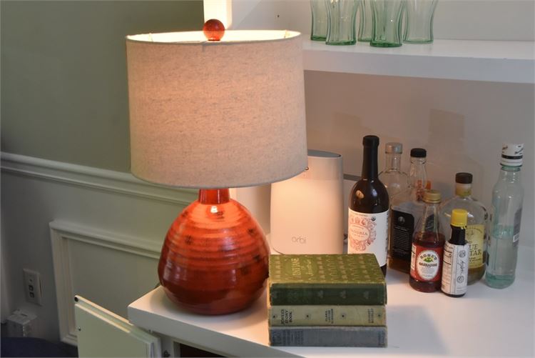 Table Lamp With Shade and Vintage Books