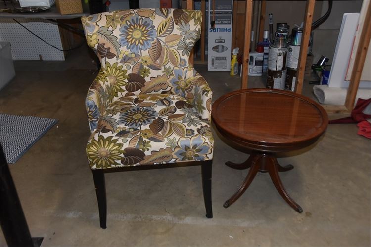 Floral Pattern Accent Chair and Splayed Base Wooden End Table