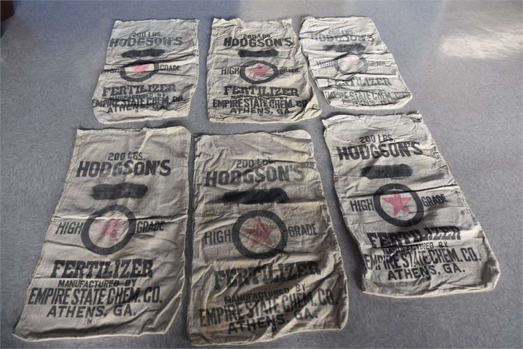 Six (6) Vintage Hodgson's Fertilizer Bags