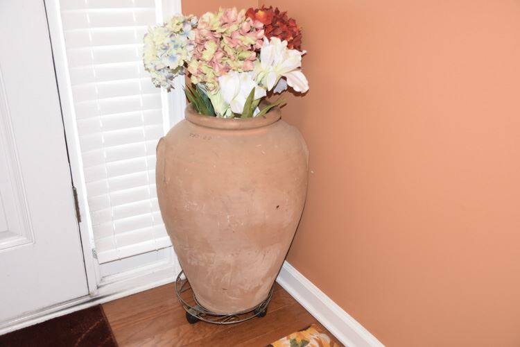 Large Pottery Vase with Artificial Flowers