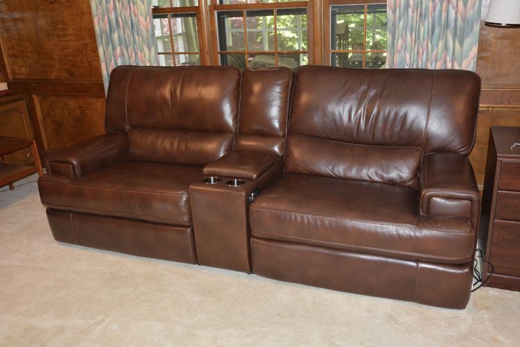 Leather Power Recliner Sofa with Console