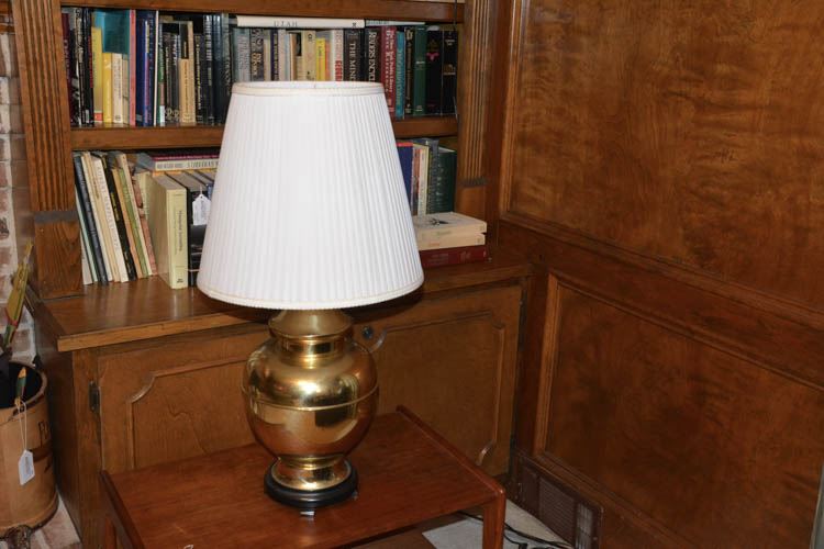 Vintage Brass Lamp with White Shade